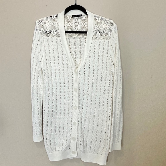 THE KOOPLES Lace Open Knit  Cotton Blend Cardigan XS - Picture 2 of 9
